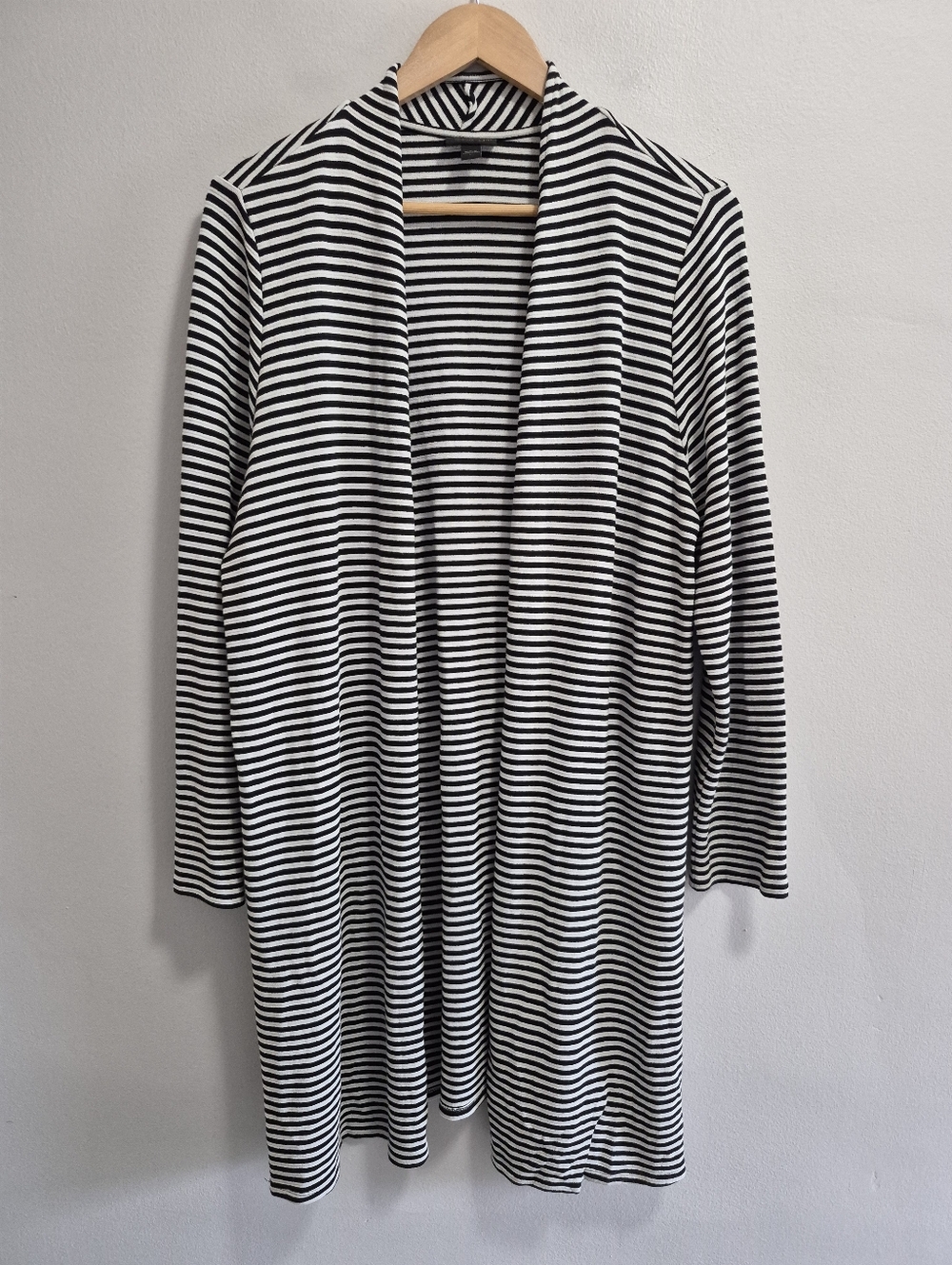 J. Jill Wearever Collection Stretchy Striped Long Cardigan Wrinkle Proof Large